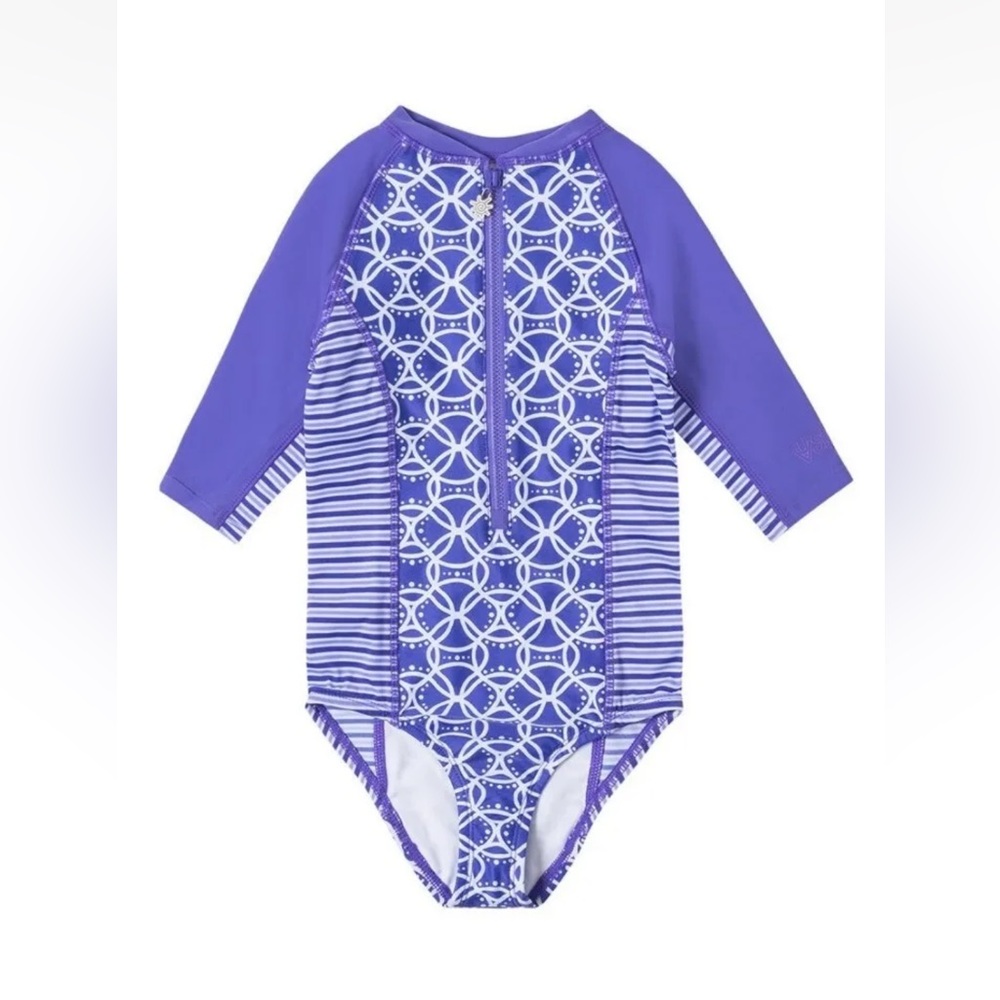 New UV Skinz UPF 50 Purple Half Zip Rash Guard One Piece Swimsuit Sz 5